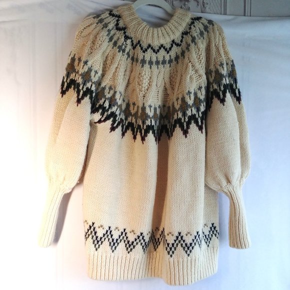 Zara Wool Blend Big Oversized Cream Sweater M Nordic Style - Jacquard - Nordic - Picture 6 of 6